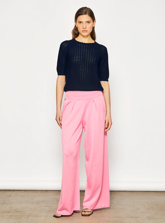 elbow-length-sleeved top in a pointelle knit