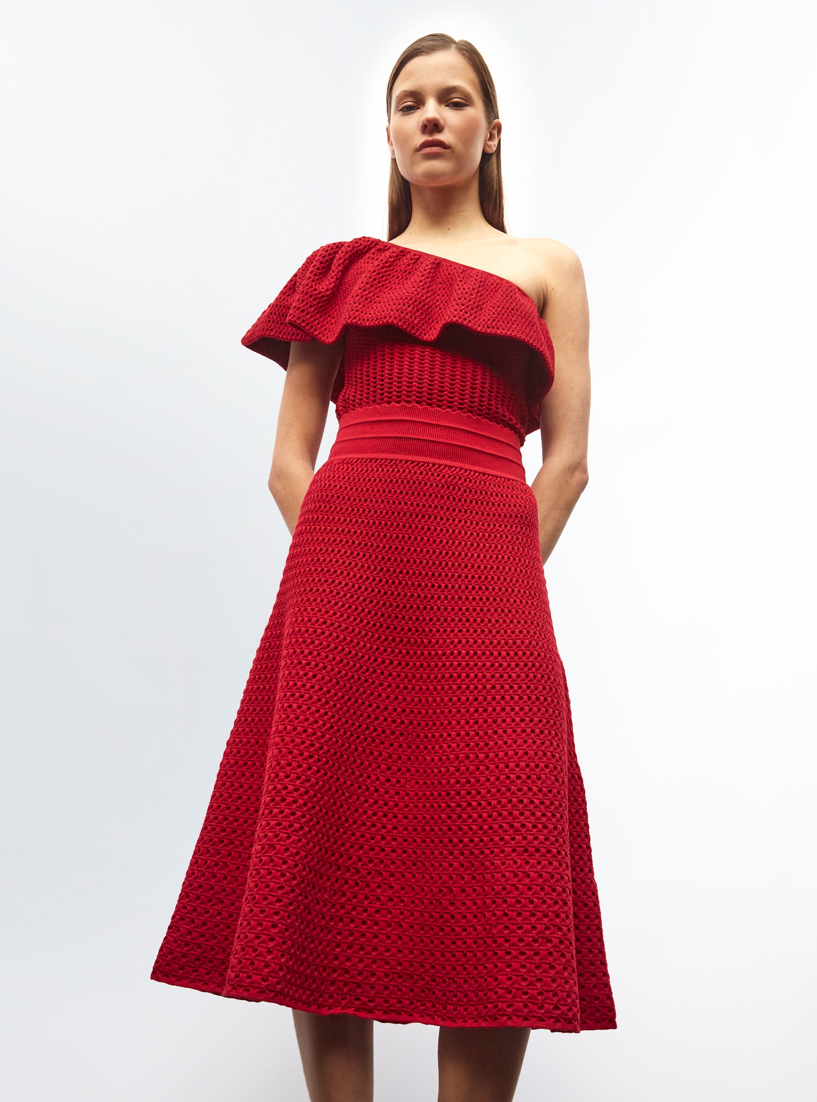 molli smocked knit mid length skirt red lacquer Molli