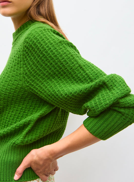 Pull de luxe femme - Pull fin en maille gaufrée Matcha