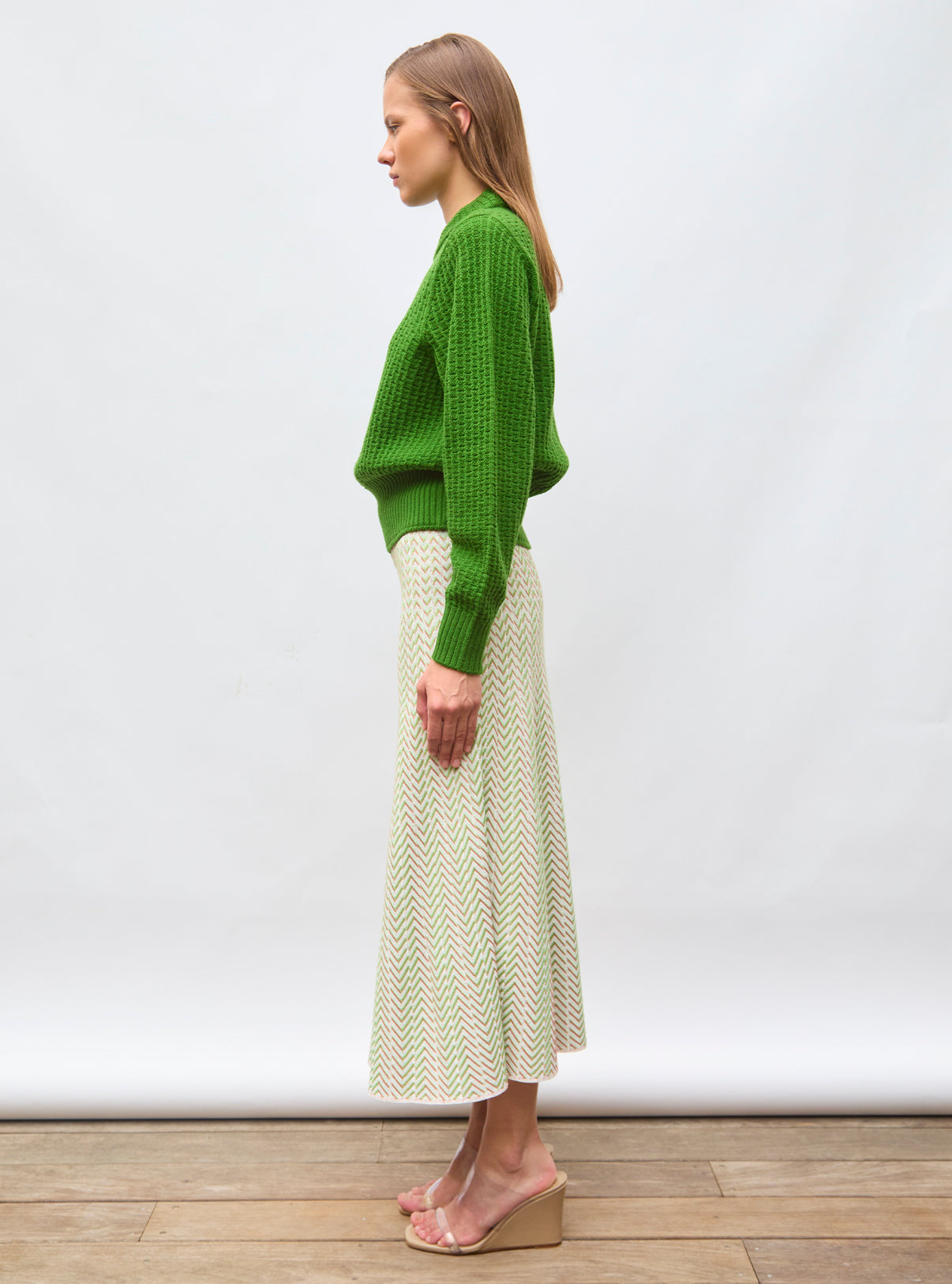 Pull fin en maille gaufrée Matcha - Vêtement de luxe femme