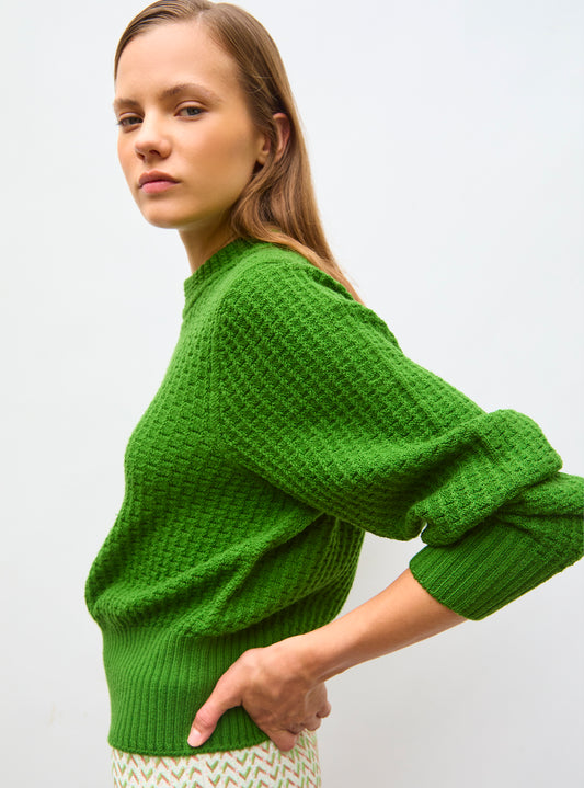 Pull de luxe femme - Pull fin en maille gaufrée Matcha