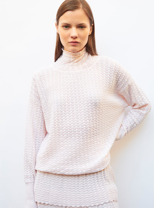 molli pointelle knit top with high collar