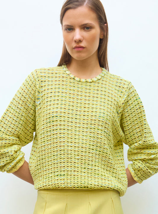 molli round-collared top in tweed knit