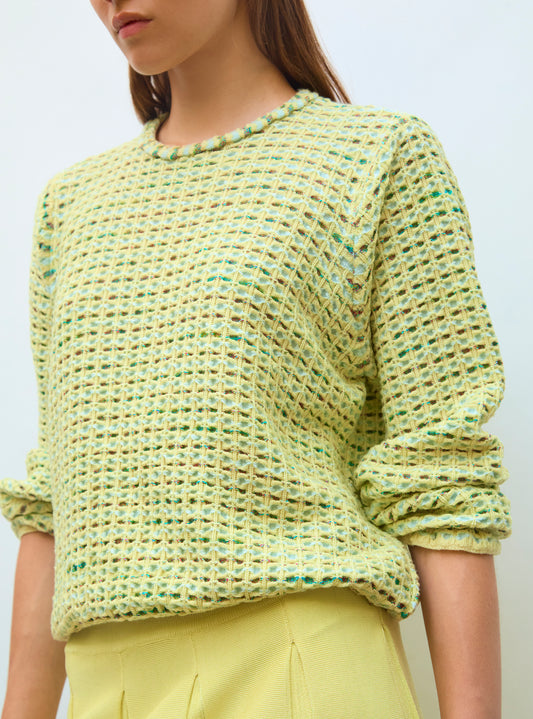 molli round-collared top in tweed knit