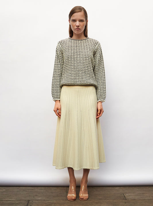 molli round-collared top in tweed knit