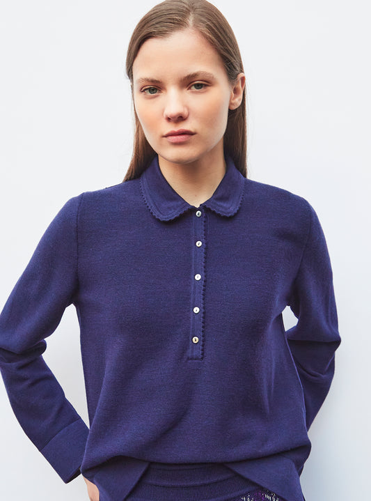 molli knit shirt with rick rack-edged collar