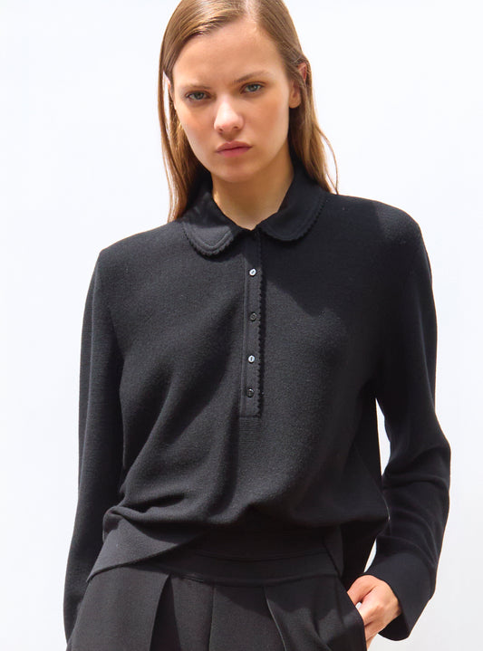 molli knit shirt with rick rack-edged collar