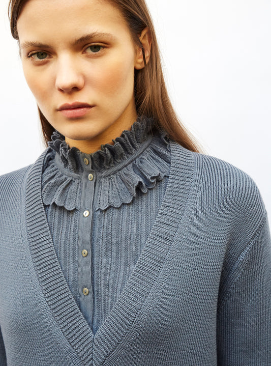 Pulls de luxe femme - Pull droit à encolure v Acier