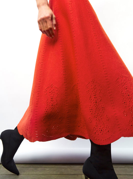 Jupe maille broderie anglaise Coquelicot - Vêtement de luxe femme