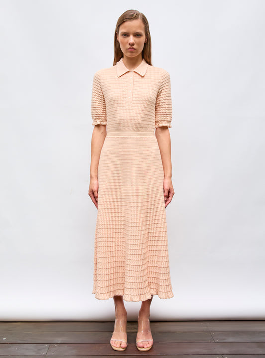 molli long dress in origami knit