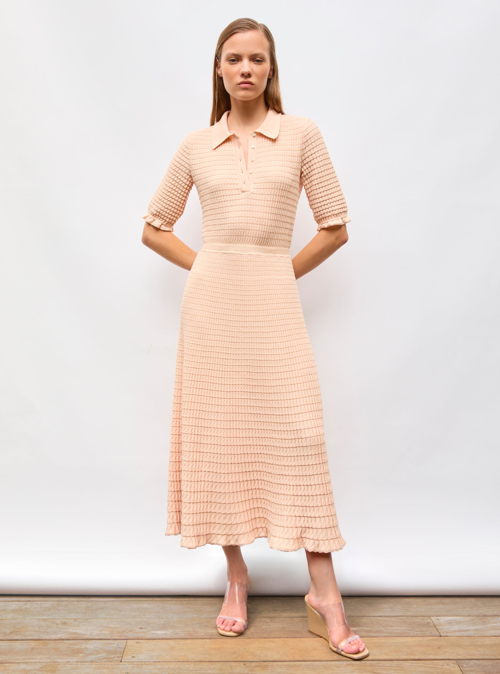 Robe longue maille origami Nude - Vêtement en maille de luxe Molli