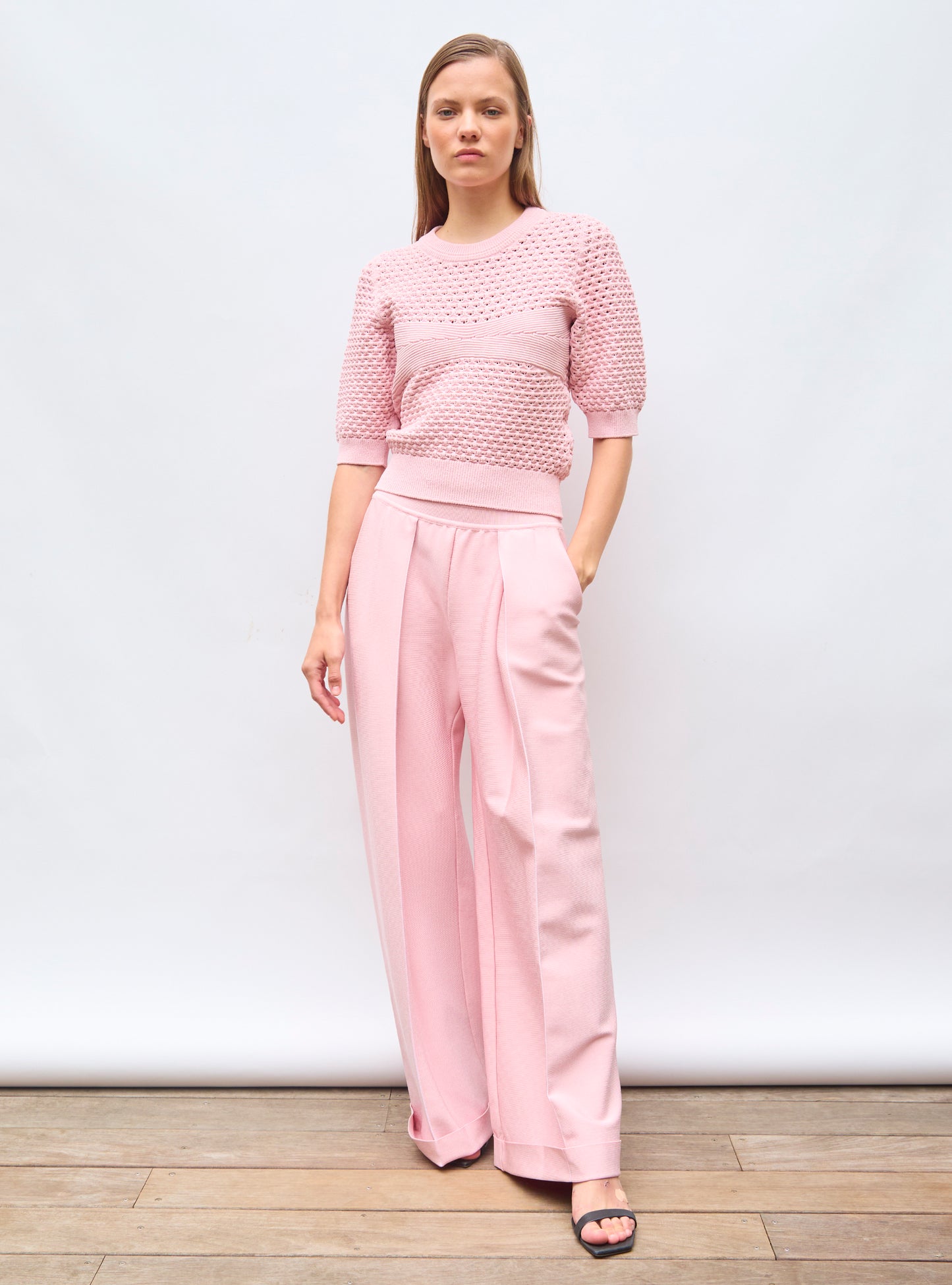 Pantalon maille couture à plis Rose Ballet - Vêtement en maille de luxe Molli