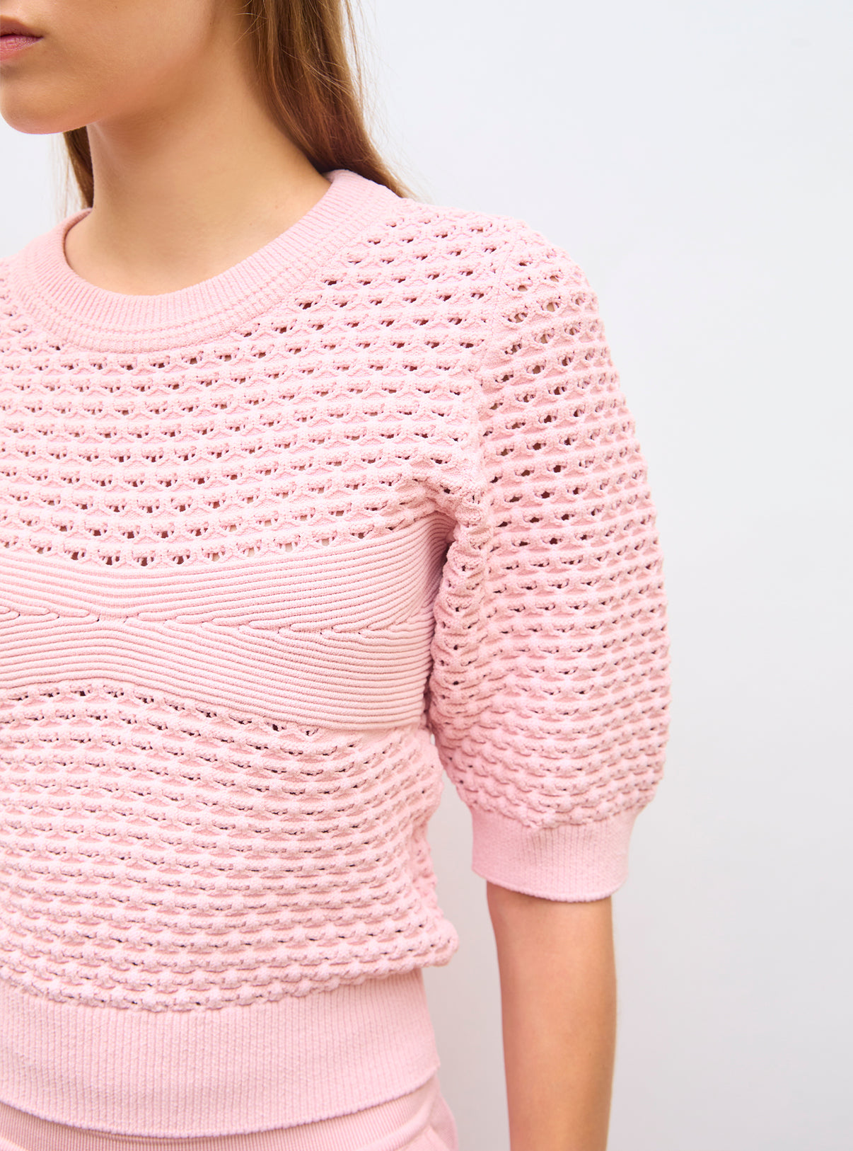 Tops de luxe femme - Top en maille capitonnée Rose Ballet