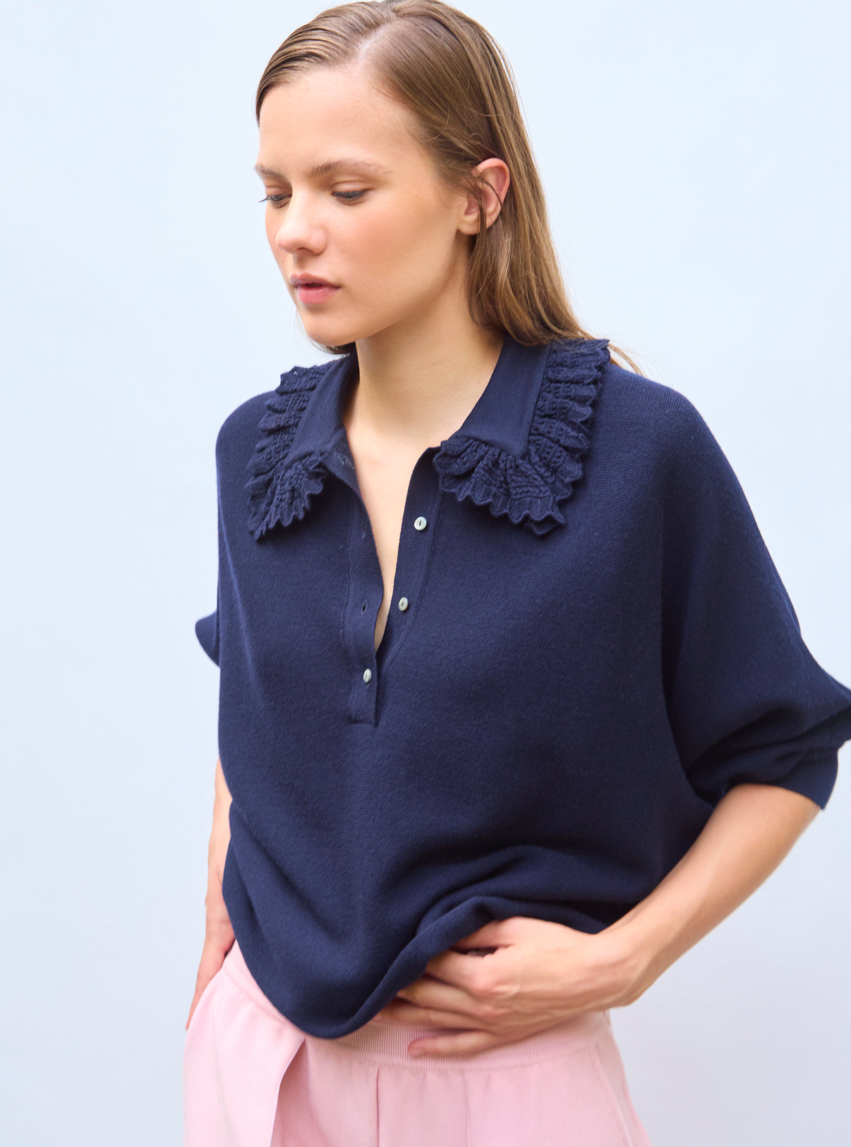 Pulls de luxe femme - Top ample maille point mousse Nuit