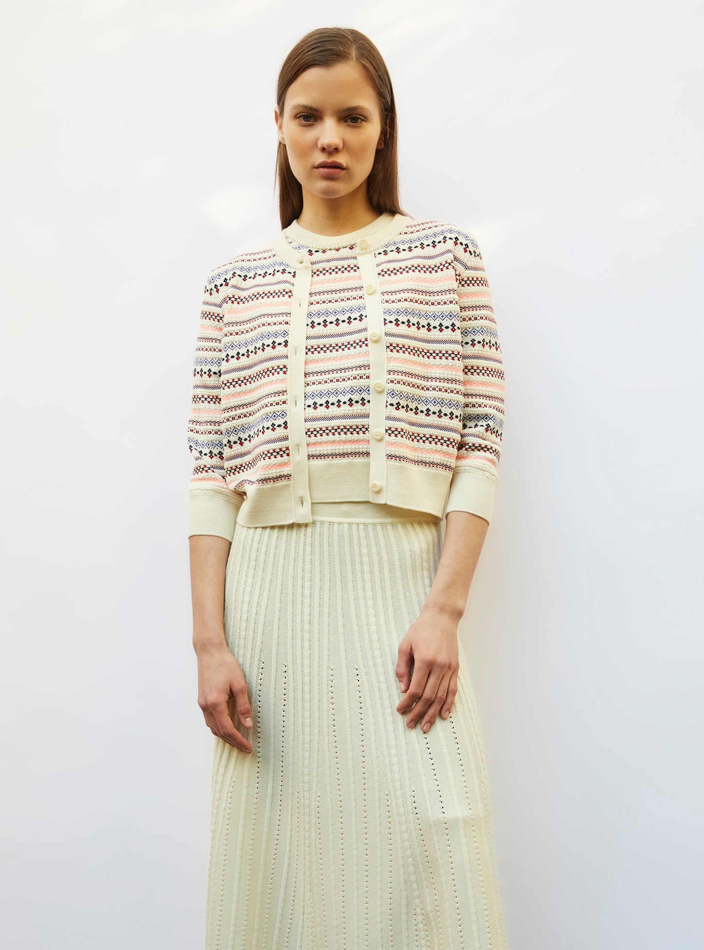 Cardigan motifs mini fair isle Naturel Multi - Vêtement de luxe femme