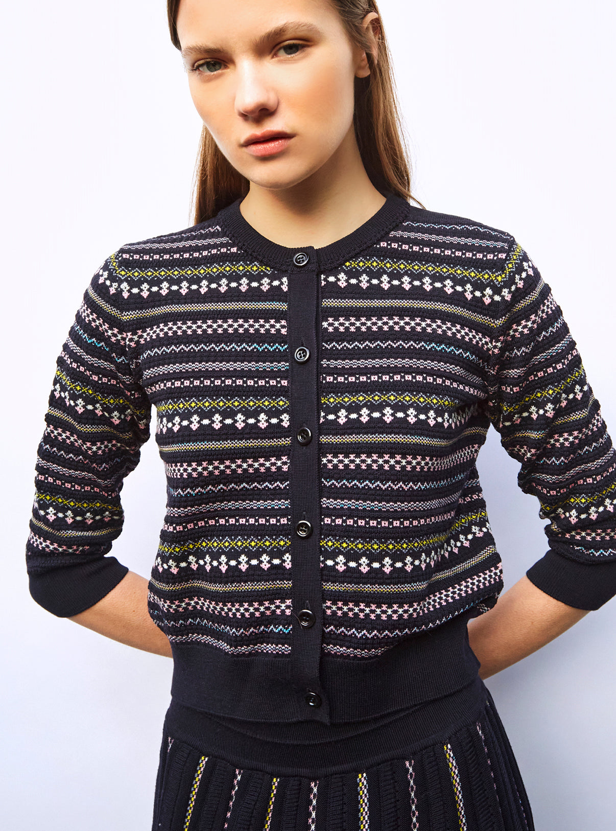 Cardigan motifs mini fair isle Nuit Multi - Vêtement en maille de luxe Molli