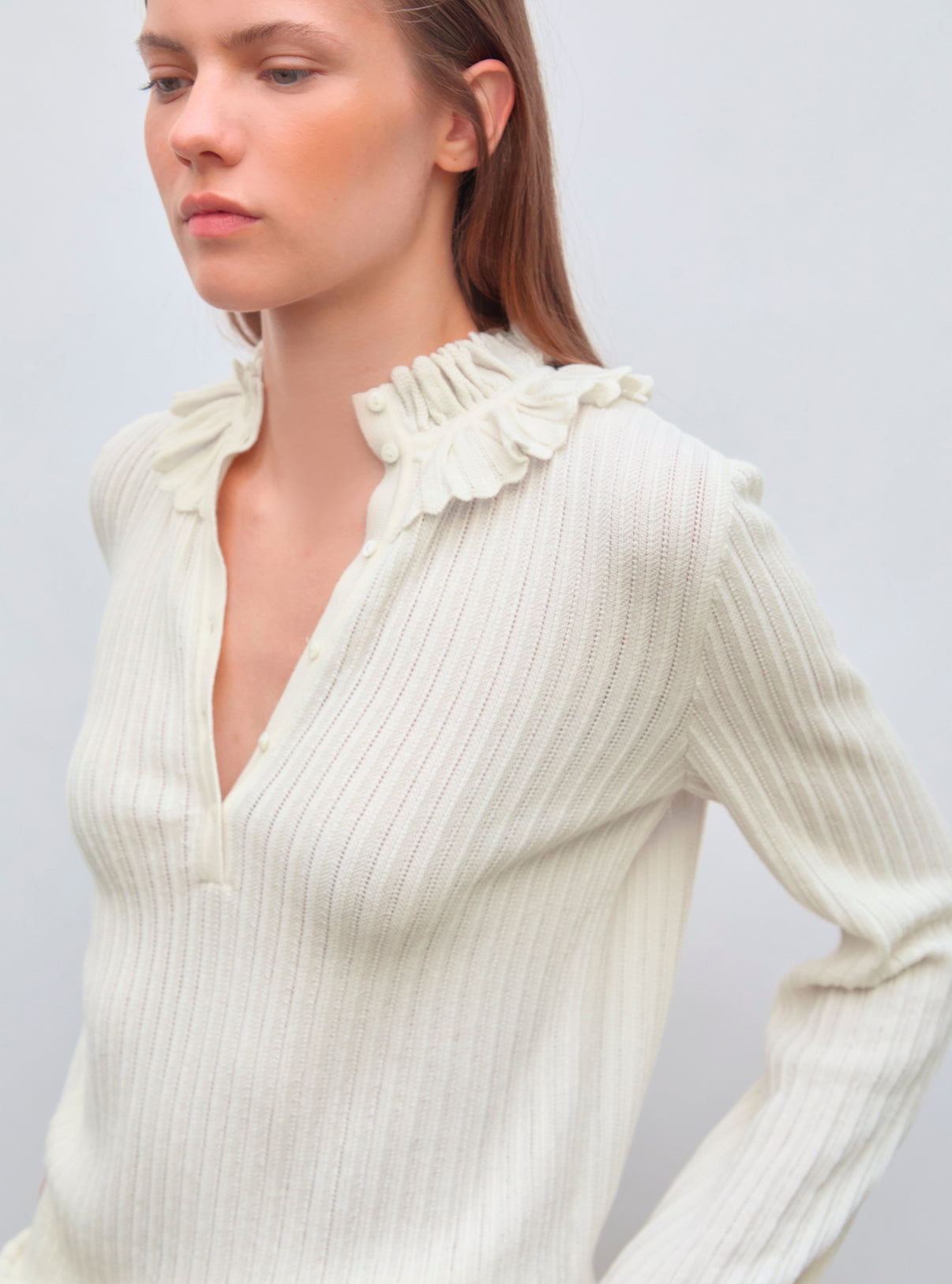 Blouse en maille mini-chevron Naturel - Vêtement en maille de luxe Molli