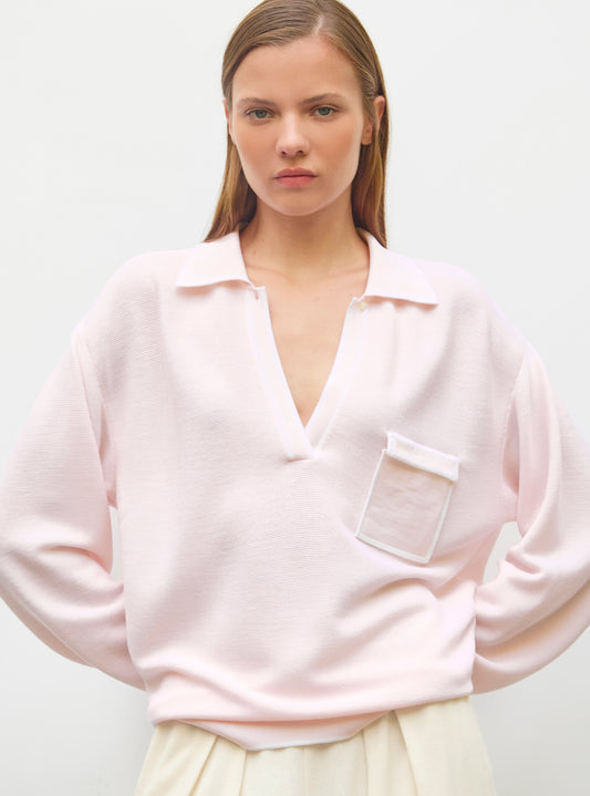 knit shirt with band-trimmed collar