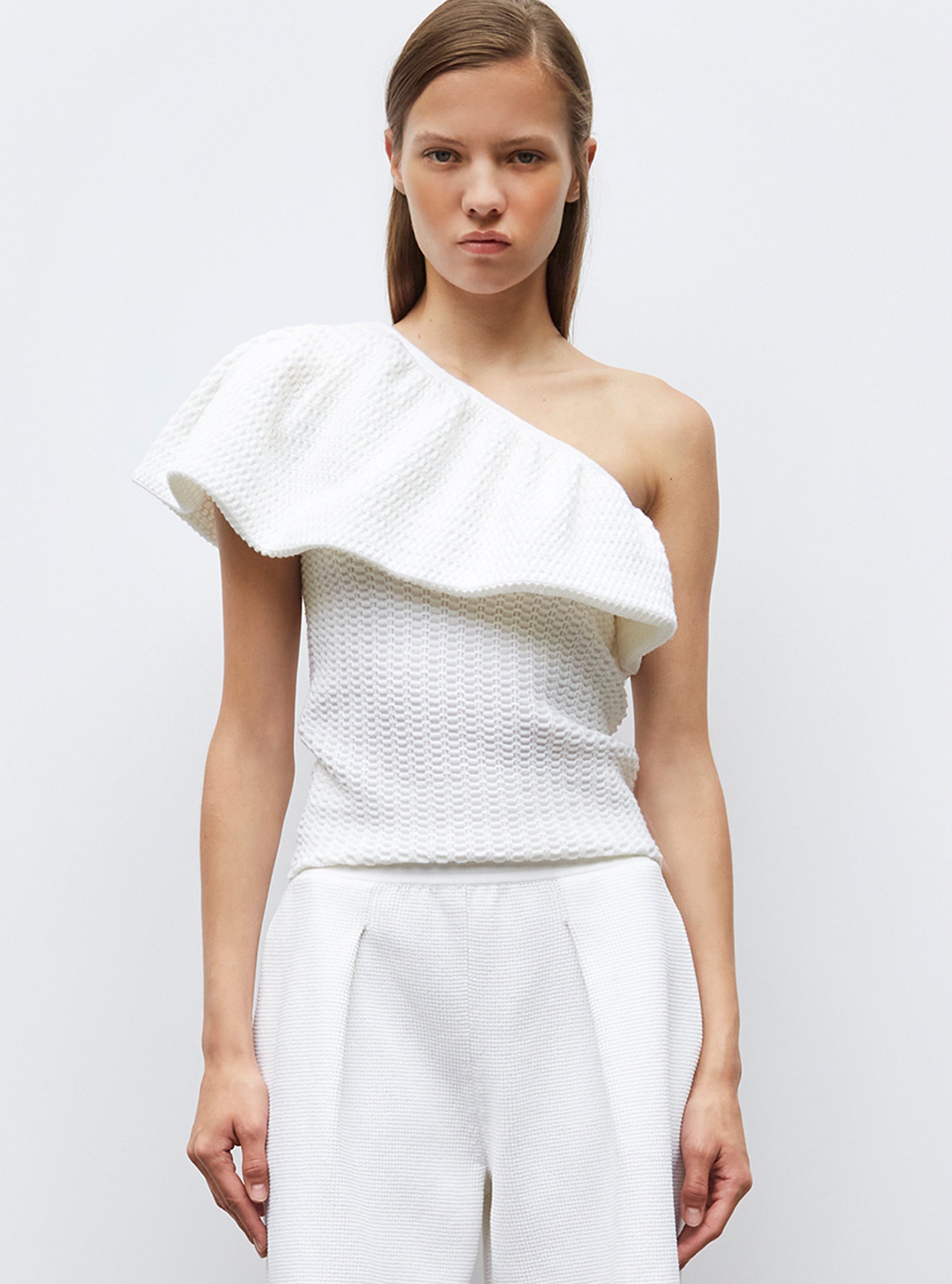 One shoulder en maille smockée - Vêtement en maille de luxe Molli