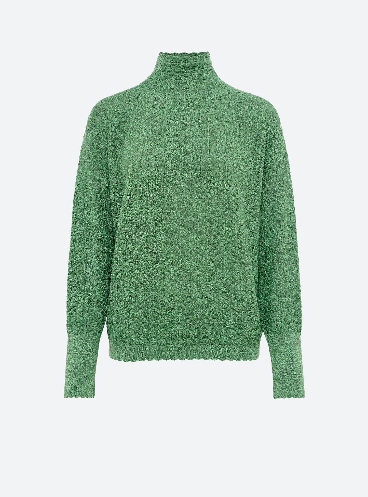 Top de luxe femme - Top maille pointelle col montant vert mouliné