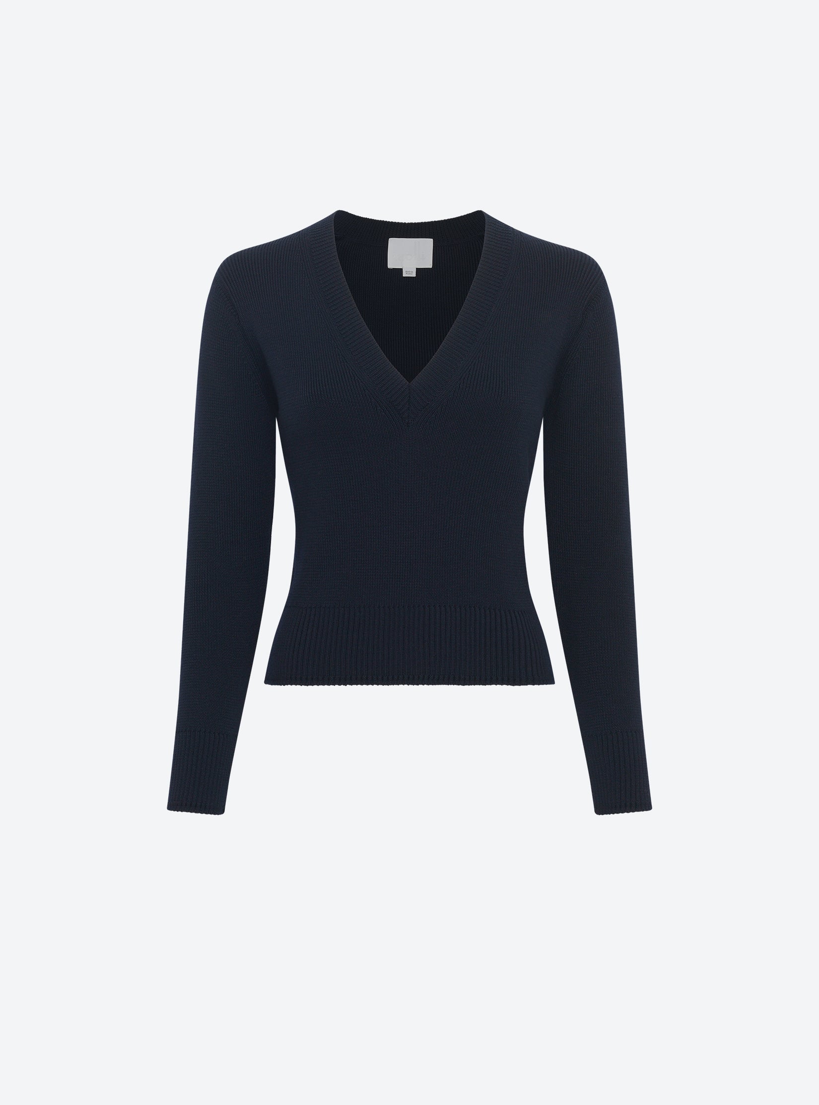 Pull col V maille pleine Nuit - Vêtement de luxe femme