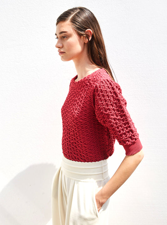molli elbow-length sleeved honeycomb knit top