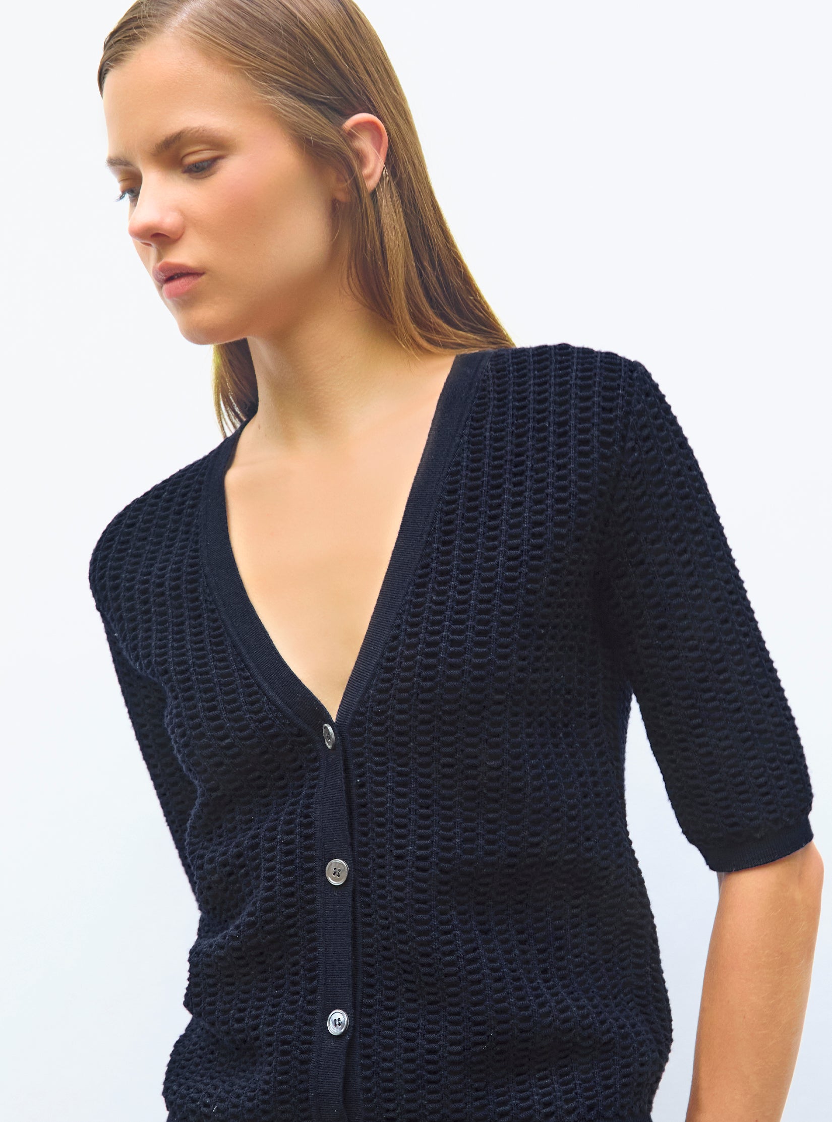 Cardigan v en maille smockée Nuit -  Molli