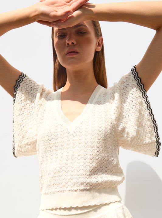 v-neck top in a pointelle knit