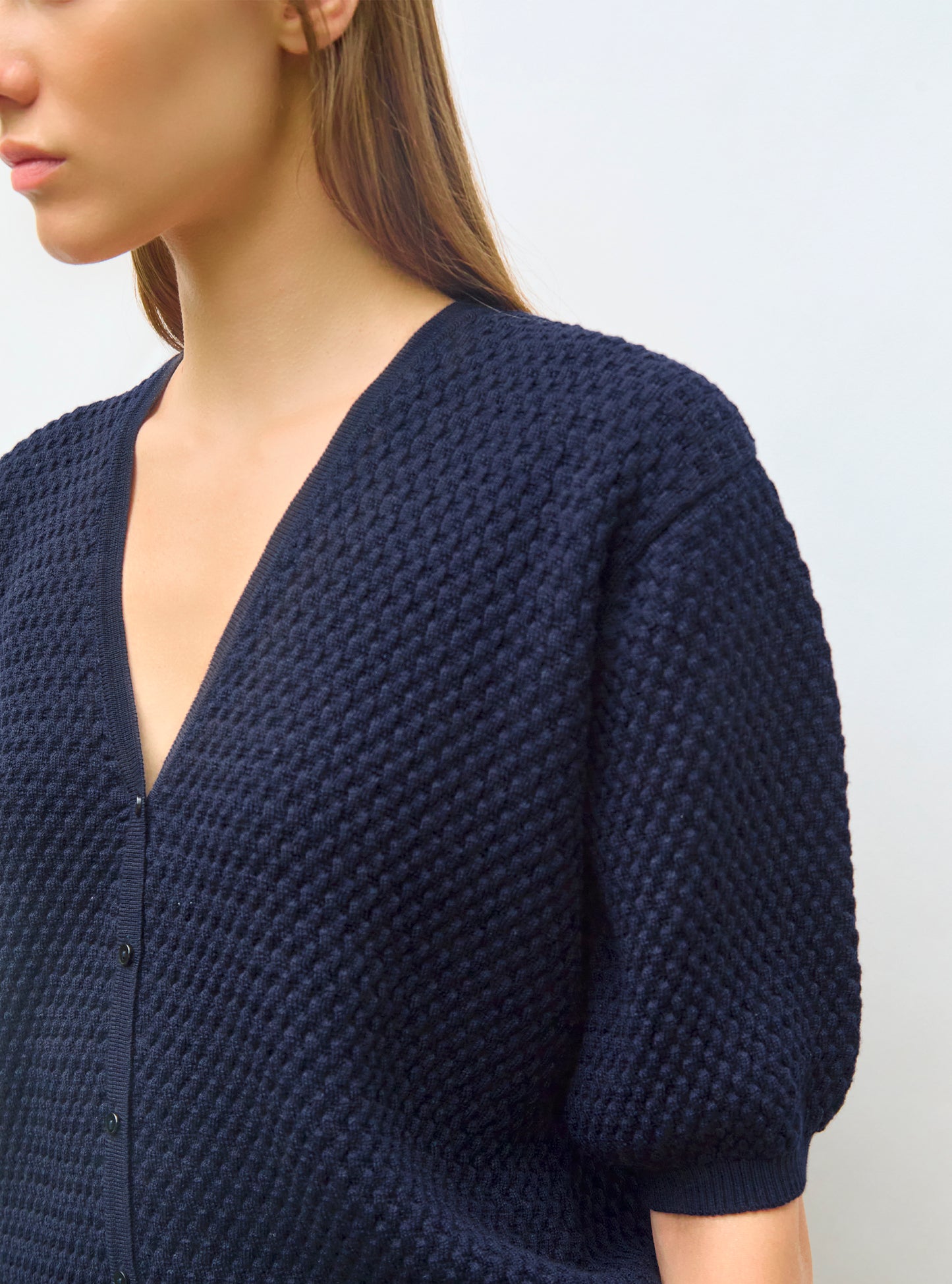 Cardigan de luxe femme - Cardigan V maille cloquée Nuit