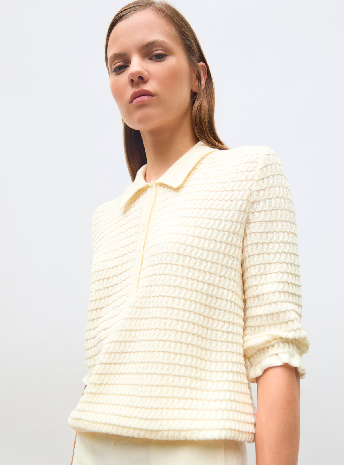 Top de luxe femme - Polo maille origami Naturel