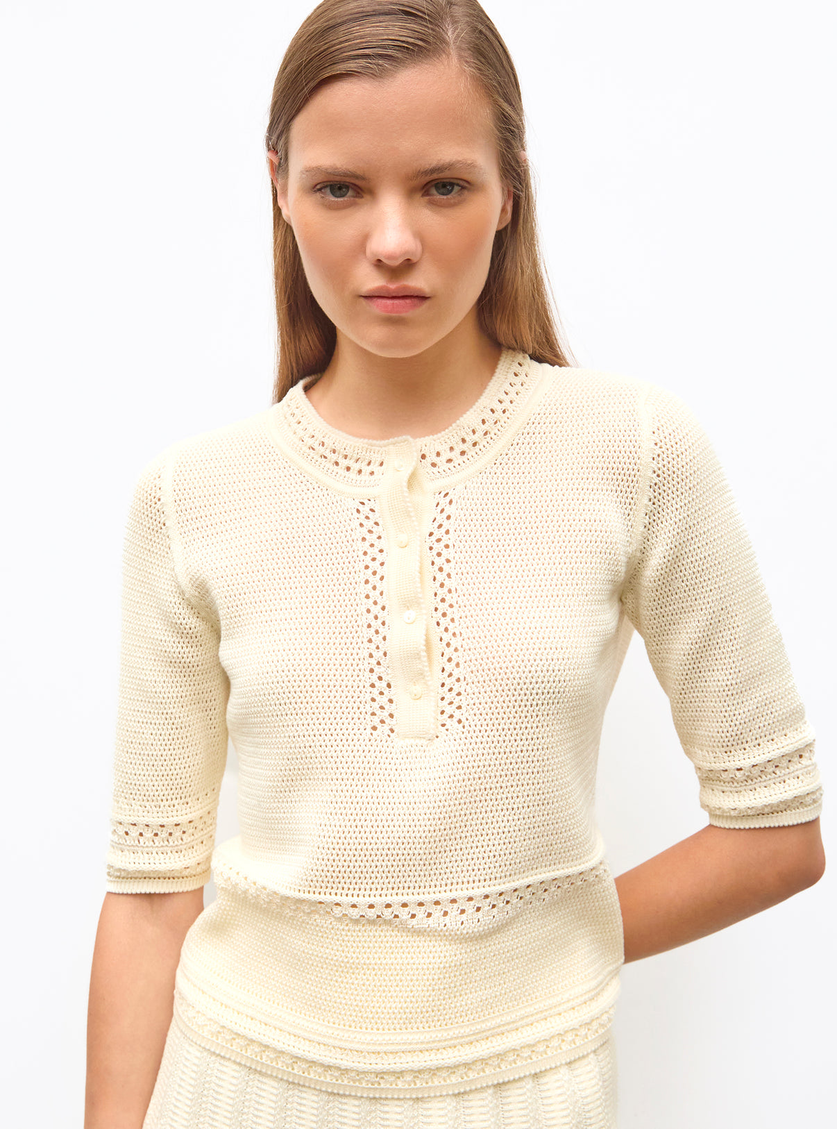 Top de luxe femme - Top délicat maille crochet Mimosa