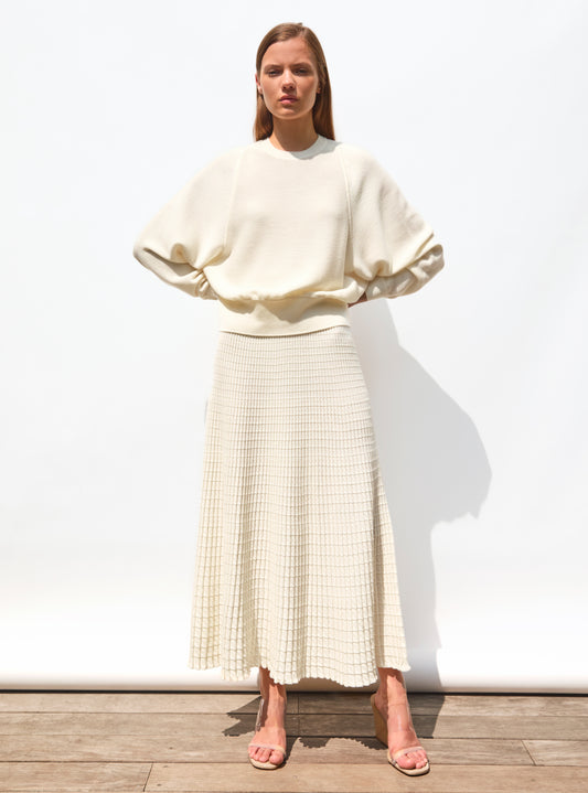 fluid skirt in an origami knit 