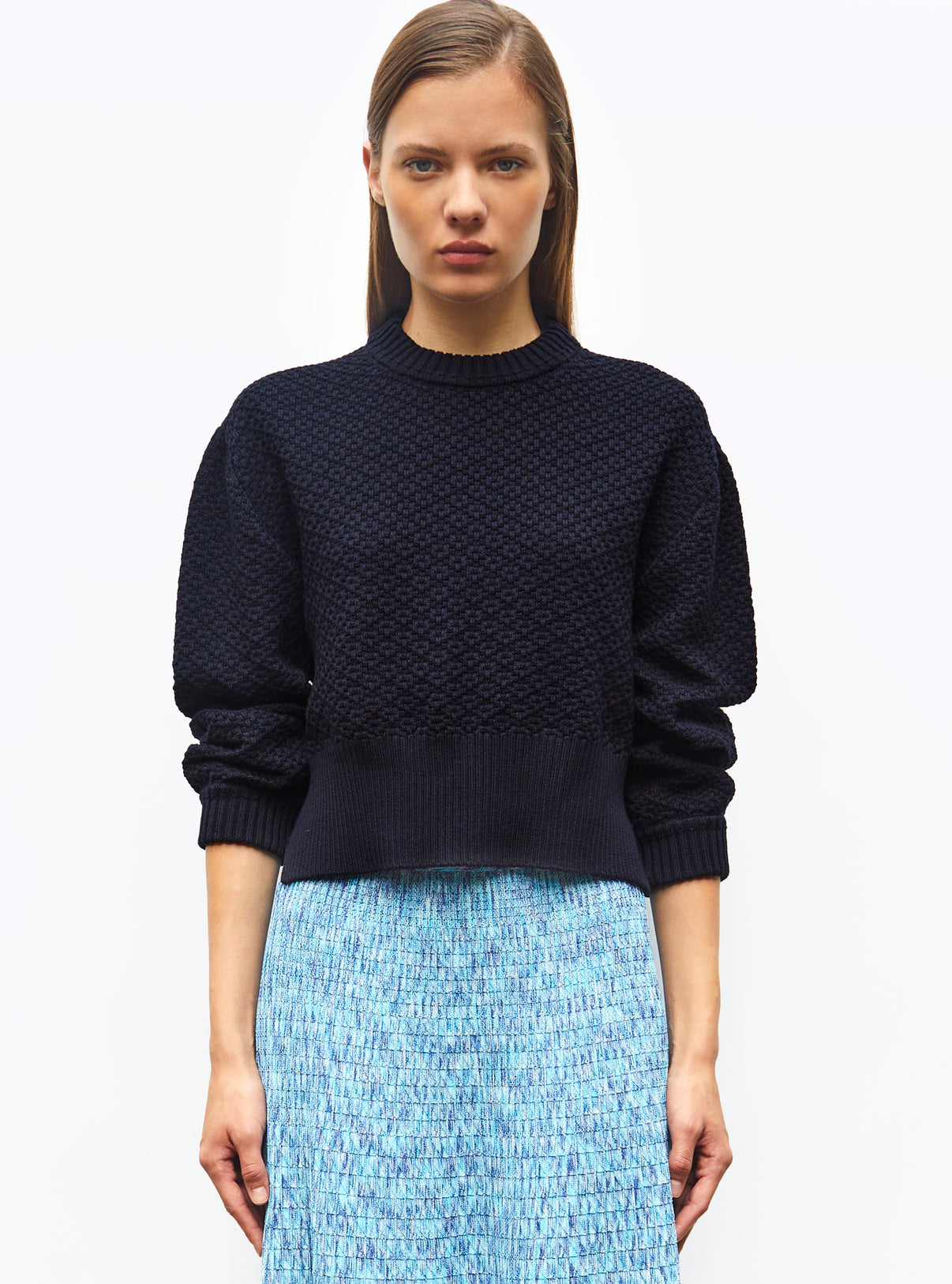 Pull court maille damier Nuit - Vêtement en maille de luxe Molli