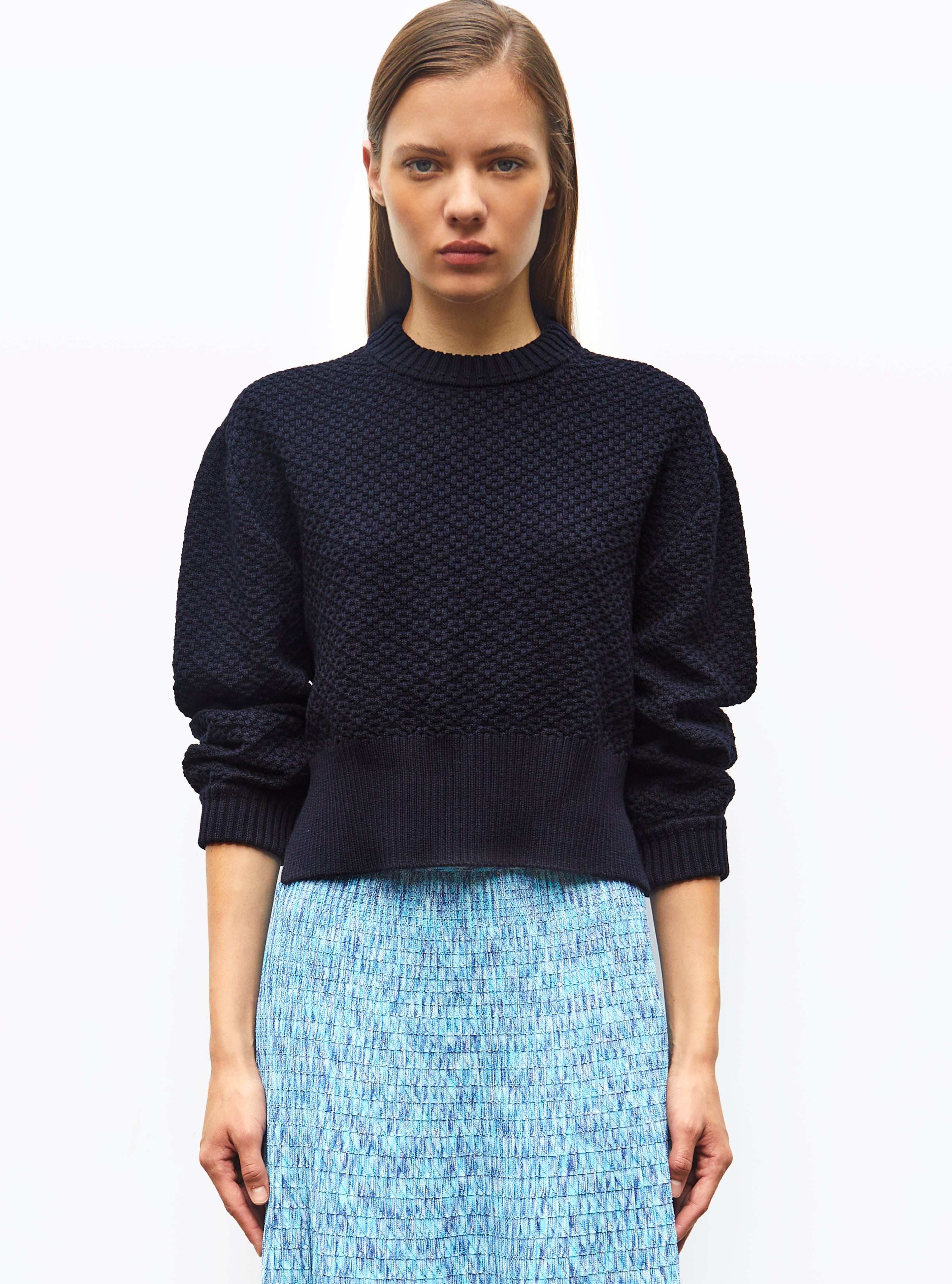 Pull court maille damier Nuit - Vêtement en maille de luxe Molli